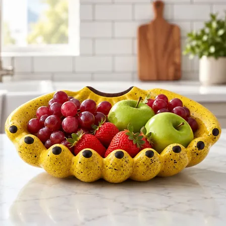 Fruteira Cacho Banana Cerâmica Grande Mesa Cozinha Decoração Amarelo