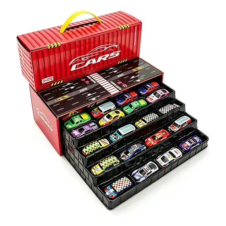 Kit 48 Carrinhos De Brinquedo Mini Com Caixa Contêiner Vermelho