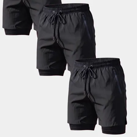 Kit 3 Bermudas 2 Em 1 Masculina Compressão Dry Fit Academia 3 Bermudas Preto G