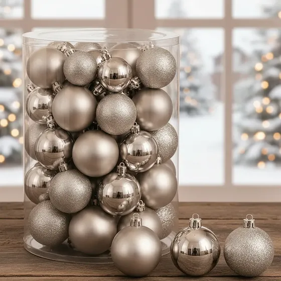 Kit 36 Bolas De Natal Mista 4, 5 E 6cm Enfeite Árvore Luxo