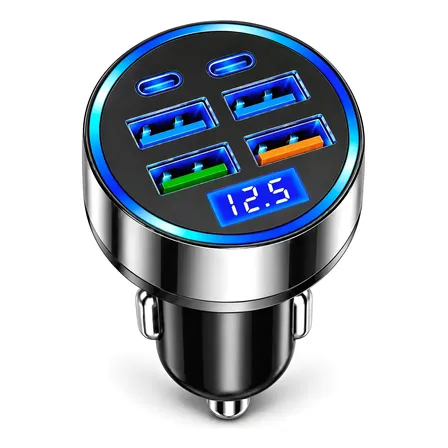 Carregador Usb-c Veicular 120w Display Digital Tensão Preto