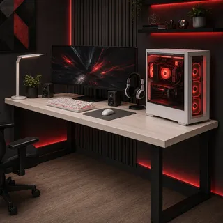 Mesa Para Pc Snow 150x60 Escritório Gamer Industrial Branco/madeirado