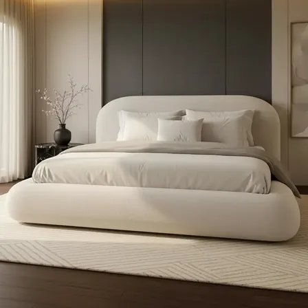 Cama Queen Malibu Bouclé Premium Estofada Luxo Cabeceiraalta Branco Boucle Off White