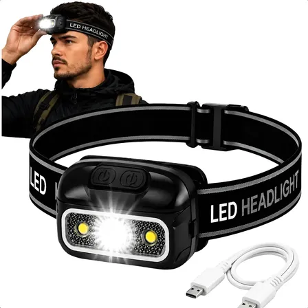 Lanterna Cabeça Tática Recarregável Led Potente Prova D'água Led Preto