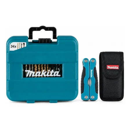 Kit Makita Com 34 Peças E Alicate Multiuso Azul-turquesa