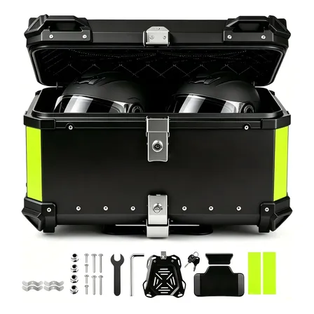 Baú Bauleto 65l Aluminio Base Universal Todas As Motos Preto 56,6x39,5x30,5cm À Prova Dágua E Durável Com Divisórias... Preto