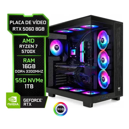Pc Gamer Tt Rtx 5060, Ryzen 7 5700x, 16gb Ddr4 Ssd M.2 1tb