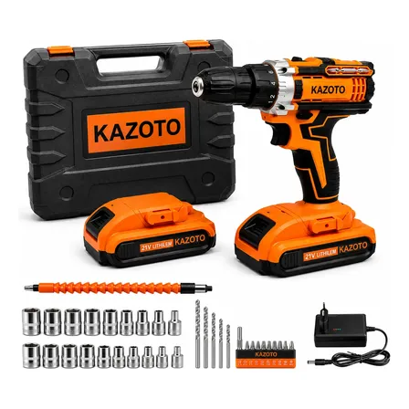 Parafusadeira Furadeira 21v Sem Fio Maleta Kit Brocas Kazoto Laranja 2 Baterias 127/220v 50/60 Hz