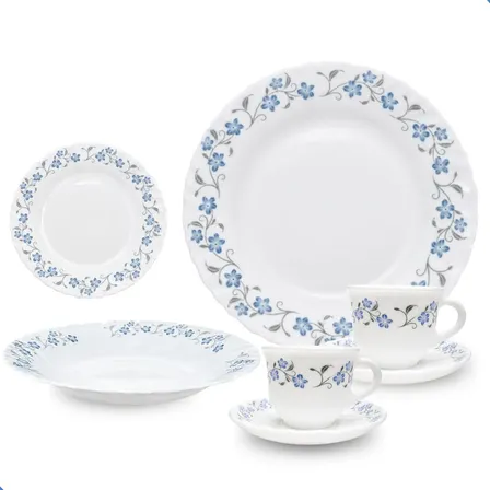 Aparelho De Jantar 20 Peças Vidro Opaline Para Almoço/jantar Branco Floral