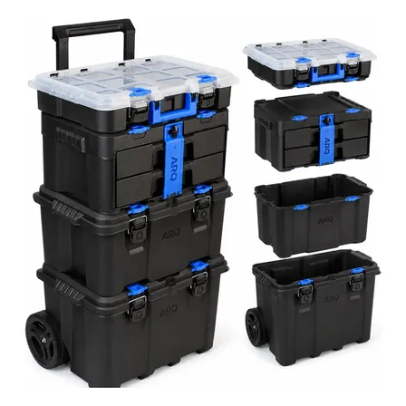 Kit Caixa De Ferramentas Maleta Modular Reforçada Rodas Alça Preto