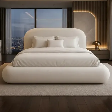 Cama Queen Malibu Luxo Design Contemporâneo Direto D Fábrica Branco Off White Boucle