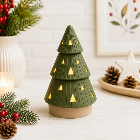 Árvore Natal Led Decoração Enfeite Luminária 3d Mesa Verde