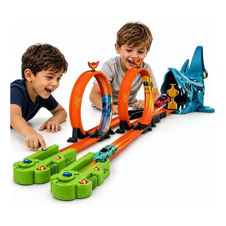 Pista Tubarão Looping Duplo Com 2 Carrinhos Infantil Multicolor