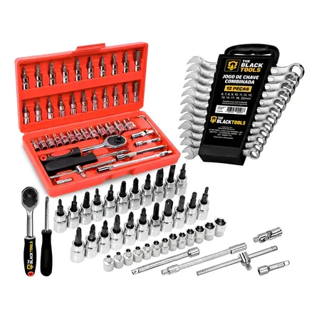 Jogo De Chave Soquete Catraca Combinada Fenda Philips 58 Pçs Cinza