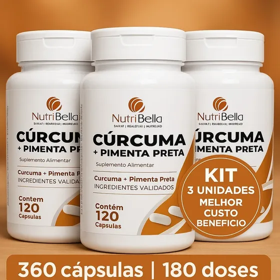 Suplemento Cúrcuma E Pimenta Negra Kit 3 Un 360 Caps