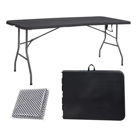 Mesa Dobrável Vira Maleta Com Alça Portátil 1.80m Preto Preto