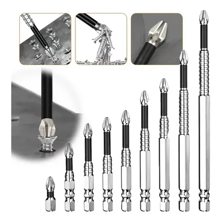 Kit 9 Ponta Bits K5 Ph2 Impacto Imantado Aço Reforçado Forte Liga De Aço S2 / Alta Dureza / Antiderrapante E Resistente Ao Desgaste