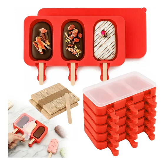 Formas Silicone Picolé Com 300 Palitos Madeira Com Tampa