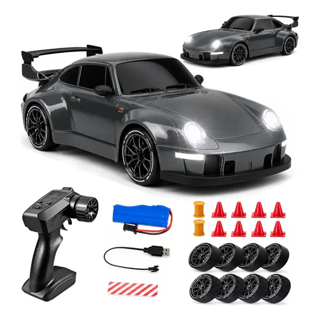 Carrinho Controle Remoto Drift 4x4 1:24 Recarregável Com Led Cinza
