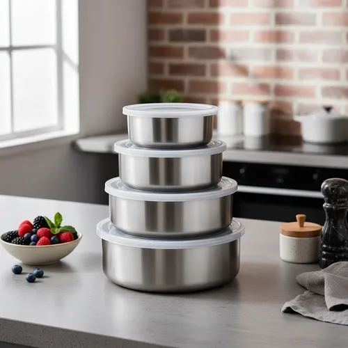Jogo 5 Tigelas Inox Bowls Potes Tampa Plástica Cozinha Inox
