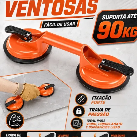 Par De Ventosa Dupla Alta Sucção 90kg Porcelanato Marmore