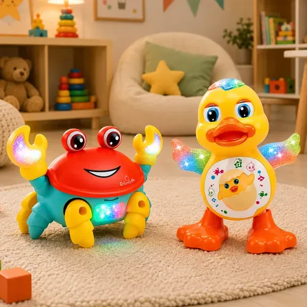 Kit Brinquedos Pato Dançante E Caranguejo Fujão Infantil Som