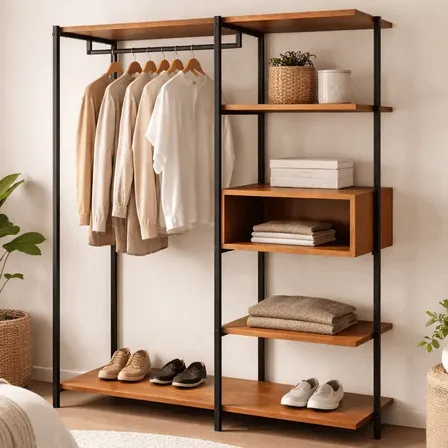 Closet Estilo Industrial Verona Cabideiro E Nichos Klmstore Preta/canela