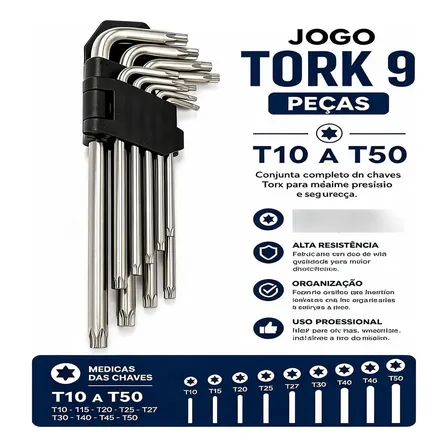 Jogo Chave Torx Longa T10 A T50 9 Peças