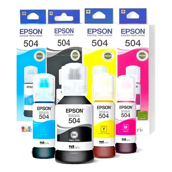 Kit 4 Refil Tinta Epson Ecotank T504 L4150 L4260 L6171