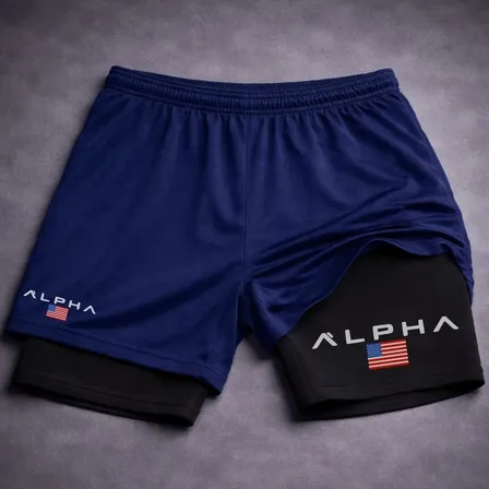 Short Dry Fit Compressão 2 Em 1 Academia Alpha Treino Gym Azul G