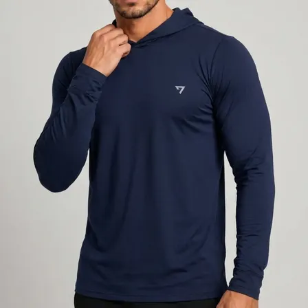 Camisa Térmica Manga Longa Com Capuz Proteção Solar Uv50+ Azul-marinho Azul G