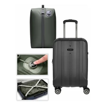 Kit Mala Samsonite Expansível P +saco À Vácuo Automático Usb Preto Listras