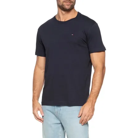 Camiseta Tommy Hilfiger Básica Logo Bordado 100% Algodão Azul Logo Gg Bordado