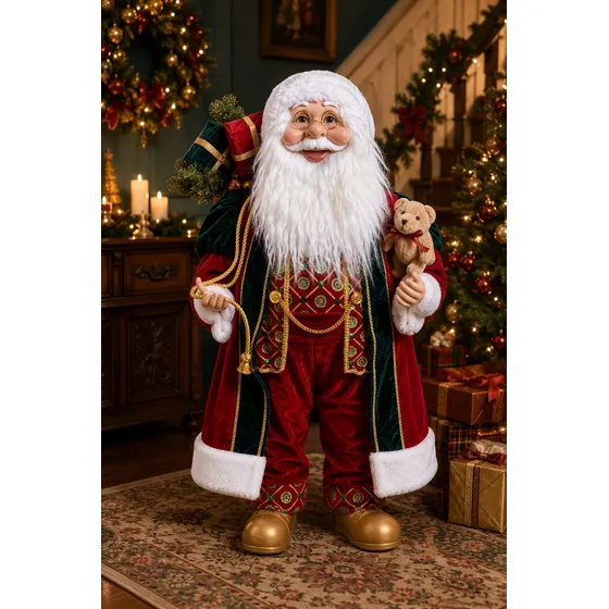 Boneco Papai Noel 80cm Vermelho E Verde Enfeite Natal Luxo