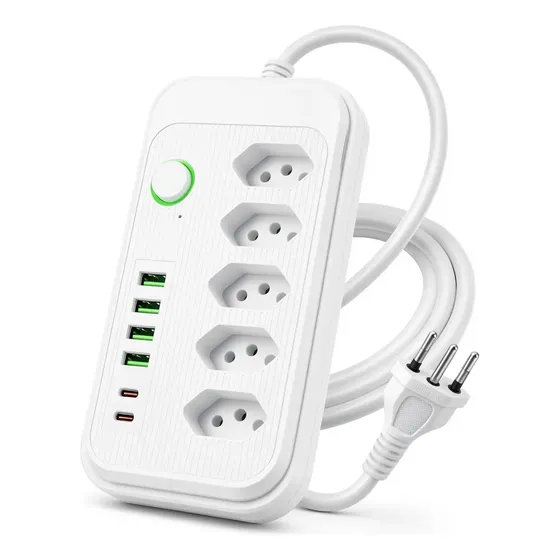 Extensão 5 Tomadas 4 Usb E Tipo C Proteção Sobrecarga Bivolt