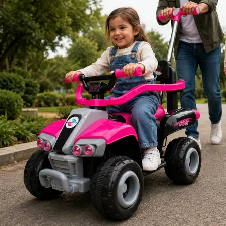 Quadriciclo Elétrico Infantil 2 Em 1 Rosa 6v Com Haste Rosa-chiclete