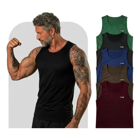 Kit 5 Regatas Dry Fit Masculina Academia Básica Malha Fria Kit 5 Cores G