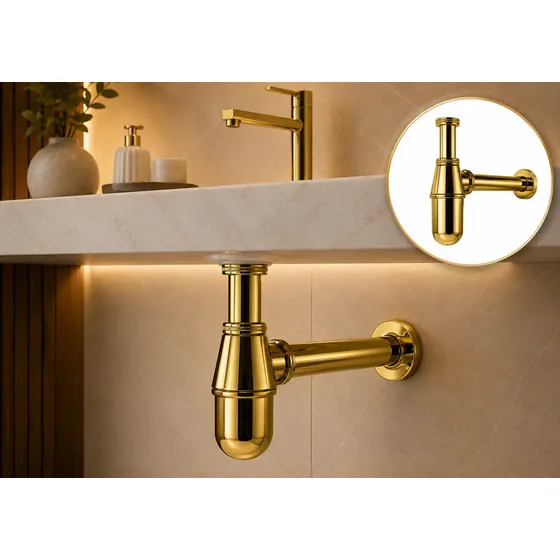 Sifão Copo Dourado Metal 1 1/2 Pia Lavatório Banheiro Gold