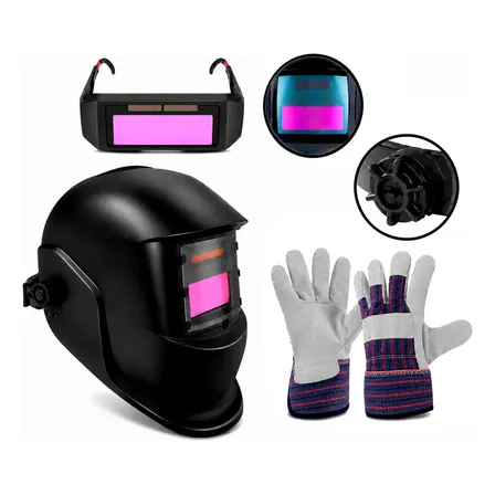 Kit Máscara Solda Escurecimento Profissional + Óculos E Luva
