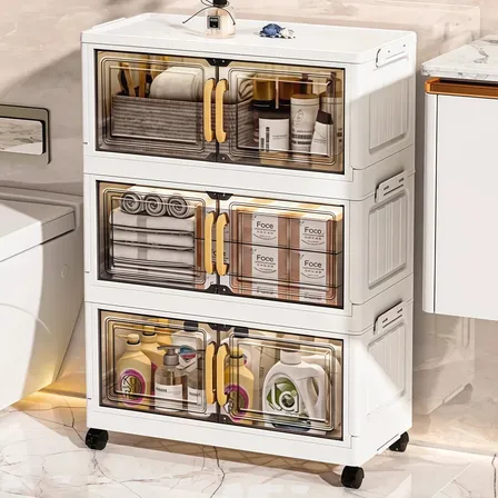 Armário Multiuso Caixa Armazenamento Dobrável Rodinha 38cm Branco