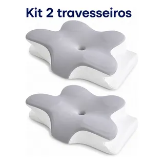 Kit 2 Travesseiro Borboleta Cervical Viscoelástico Sono Prof Cinza