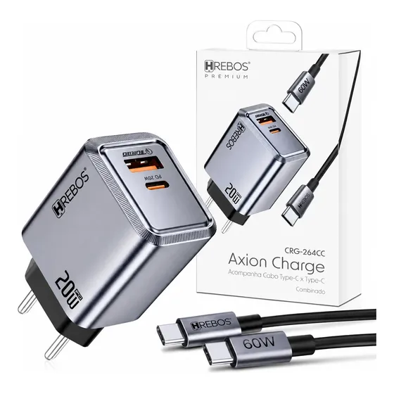 Fonte Carregador Turbo 20w Pd Tipo-c Hrebos + Cabo Usb C
