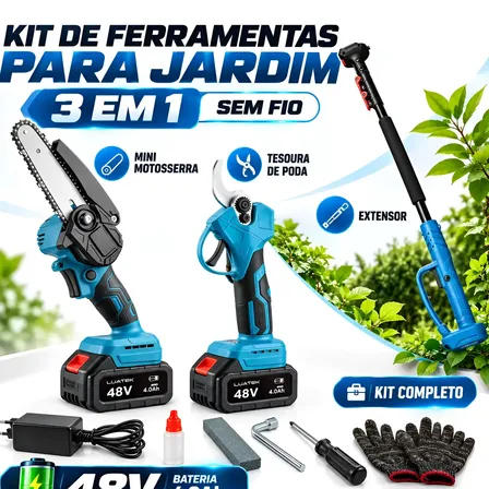 Kit Motosserra Tesoura Elétrica Poda Extensor 1.8 Metros 48v 127/220v