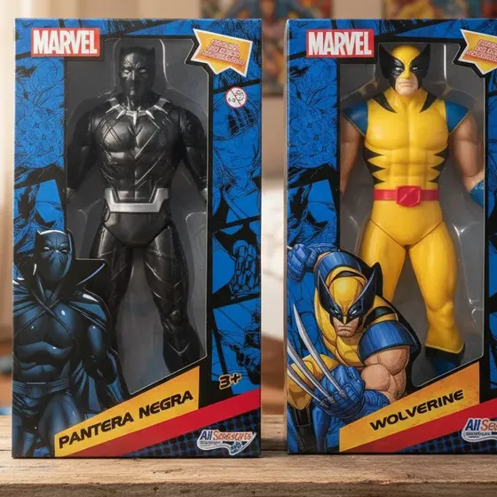 Kit Bonecos Marvel Pantera Negra E Wolverine