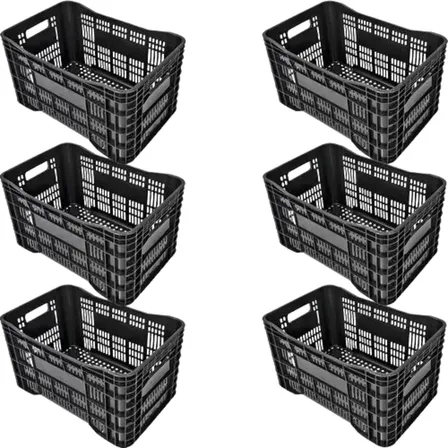 Kit 6 Caixa Plástica Empilhavel 50litros Hortifruti Preta