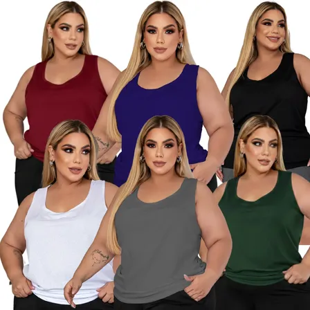 Kit 6 Regatas Femininas Blusa Plus Size Academia Gg Ao G3 Branco/vinho/verde/preto/grafite/azul 56-58