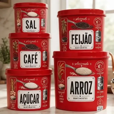 Jogo De Mantimento 5 Peças Potes Oficial-oliplast Vermelho