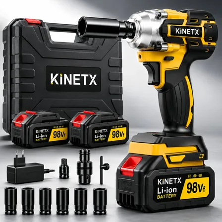 Chave De Impacto 800n.m 98v Brushless Com 2 Baterias Sem Fio Amarelo 127/220v