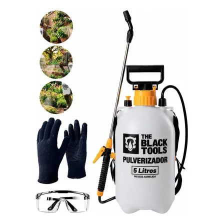 Bomba Para Jardim E Dedetização Manual 5l Com Bico Ajustável Branco, Preto E Amarelo