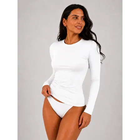 Blusa Básica Feminina Moda Praia Uv 50+ Manga Longa Proteção Branco Liso M